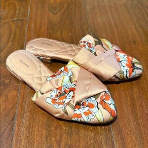 Birdies Pink Floral Satin Mules